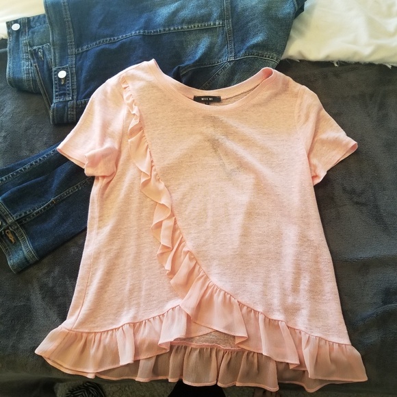 NWT MISS ME Perfect Peach Burnout Ruffle Top - Picture 2 of 8